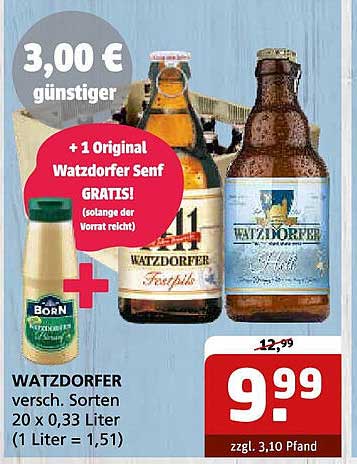 Watzdorfer Bier (versch. Sorten) 20 x 0,33 Liter + 1 Original Watzdorfer Senf GRATIS