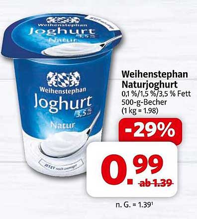 Weihenstephan Naturjoghurt 0,1 % / 1,5 % / 3,5 % Fett 500-g-Becher
