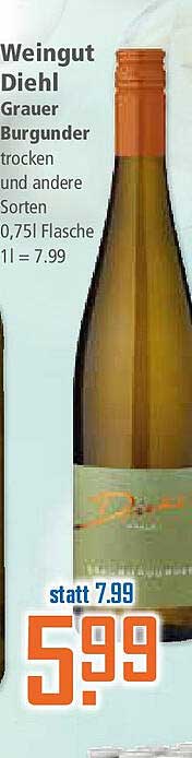 Weingut Diehl Grauer Burgunder trocken 0,75l Flasche