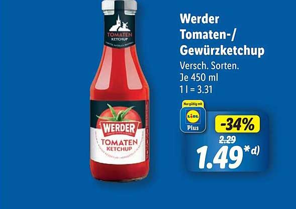 Werder Tomaten-/Gewürzketchup 450 ml