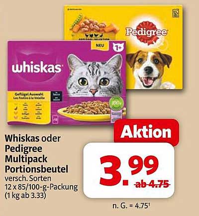 Whiskas oder Pedigree Multipack Portionsbeutel