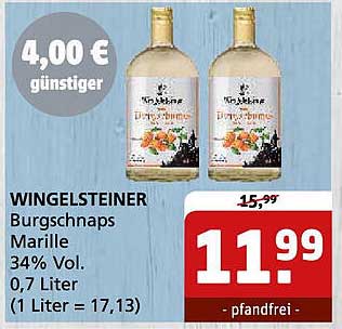 WINGELSTEINER Burgschnaps Marille 34% Vol. 0,7 Liter