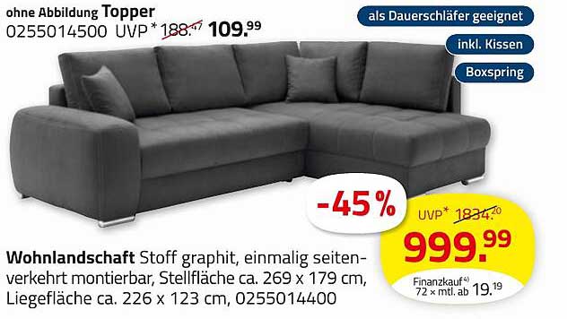 Wohnlandschaft Stoff graphit - einmalig seitenverkehrt montierbar