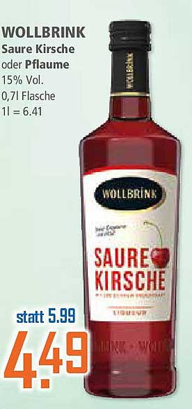 WOLLBRINK Saure Kirsche oder Pflaume 0,7l, 15% Vol.