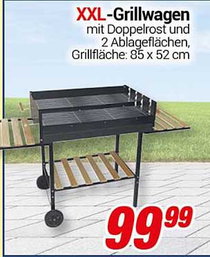XXL-Grillwagen mit Doppelrost und 2 Ablageflächen, Grillfläche: 85 x 52 cm
