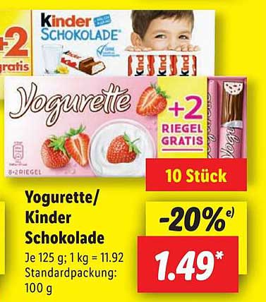 Yogurette/ Kinder Schokolade - 20% Rabatt