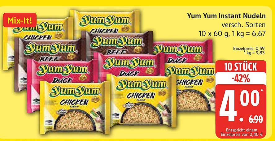 Yum Yum Instant Nudeln - Verschiedene Sorten, 10 Stück