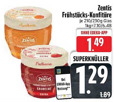 Zentis Frühstücks-Konfitüre 210/230g Glas