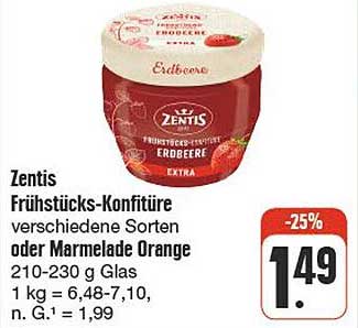 Zentis Frühstücks-Konfitüre Erdbeere 210-230 g
