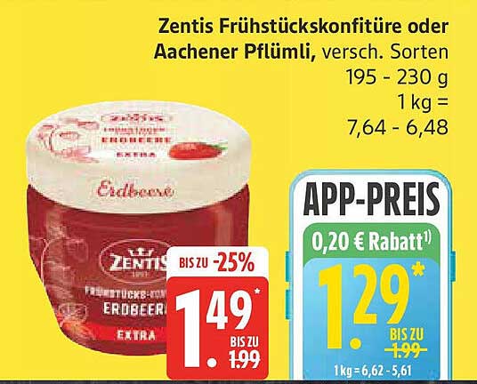 Zentis Frühstücks-Konfitüre oder Aachener Pflümli, verschiedene Sorten