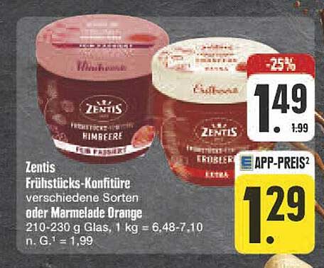 Zentis Frühstücks-Konfitüre verschiedene Sorten oder Marmelade Orange