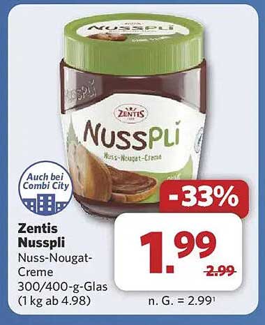 Zentis Nusspli Nuss-Nougat-Creme 300/400-g-Glas