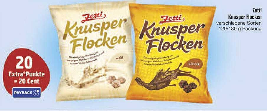 Zetti Knusper Flocken verschiedene Sorten 120/130 g Packung