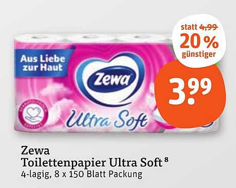 Zewa Toilettenpapier Ultra Soft 8, 4-lagig, 8 x 150 Blatt