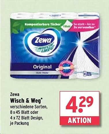 Zewa Wisch & Weg - verschiedene Sorten, 8 x 45 Blatt oder 4 x 72 Blatt Design, je Packung