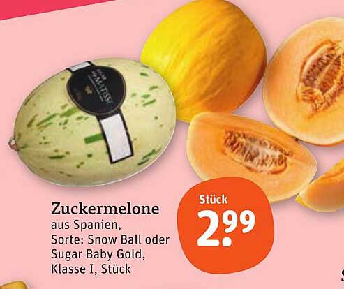 Zuckermelone aus Spanien, Sorte: Snow Ball oder Sugar Baby Gold, Klasse I, Stück