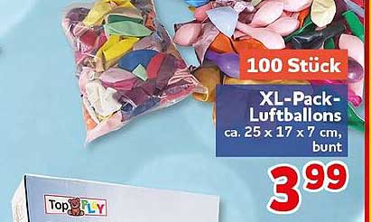 100 Stück XL-Pack-Luftballons ca. 25 x 17 x 7 cm, bunt
