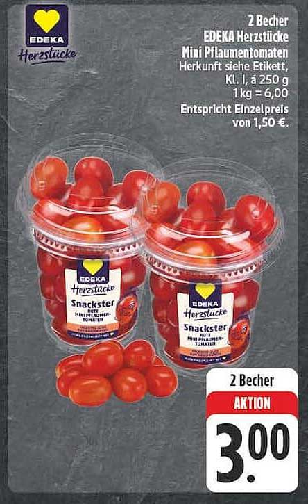 2 Becher EDEKA Herzstücke Mini Pflaumentomaten