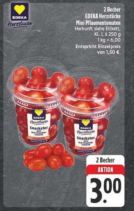 2 Becher EDEKA Herzstücke Mini Pflaumentomaten