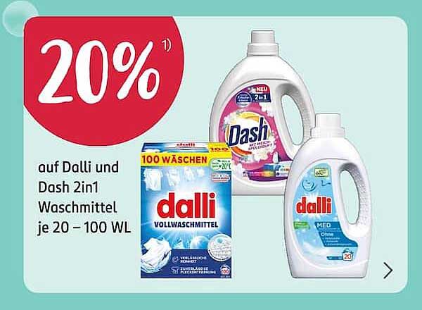 20% auf Dalli und Dash 2in1 Waschmittel je 20–100 WL