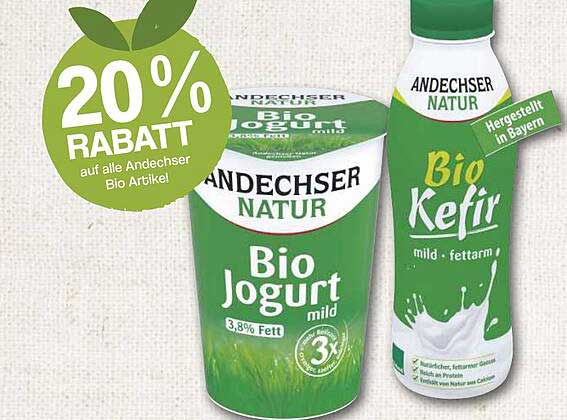 20% RABATT auf alle Andechser Bio Artikel