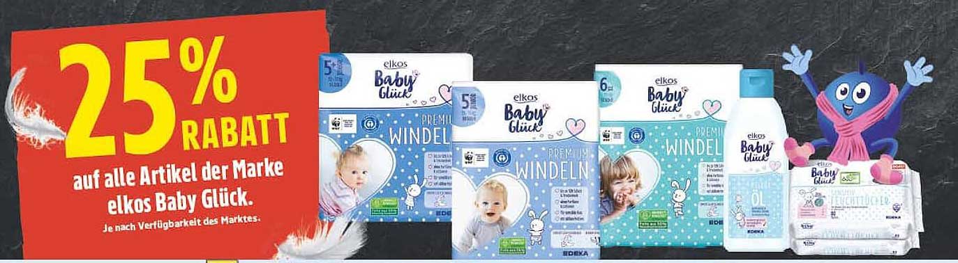 25% RABATT auf alle Artikel der Marke elkos Baby Glück.