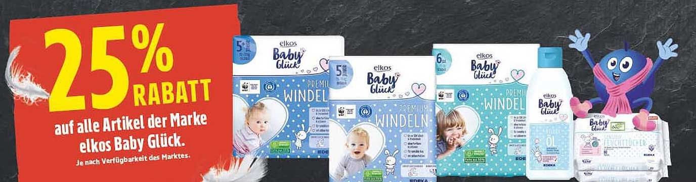 25% RABATT auf alle Artikel der Marke elkos Baby Glück.