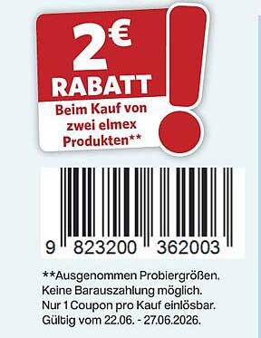 2€ RABATT Beim Kauf von zwei elmex Produkten**
