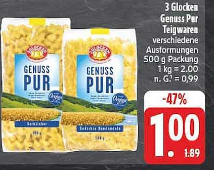 3 Glocken Genuss Pur Teigwaren verschiedene Ausformungen 500 g Packung