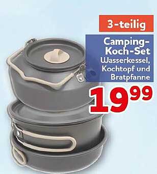 3-teilig Camping-Koch-Set Wasserkessel, Kochtopf und Bratpfanne