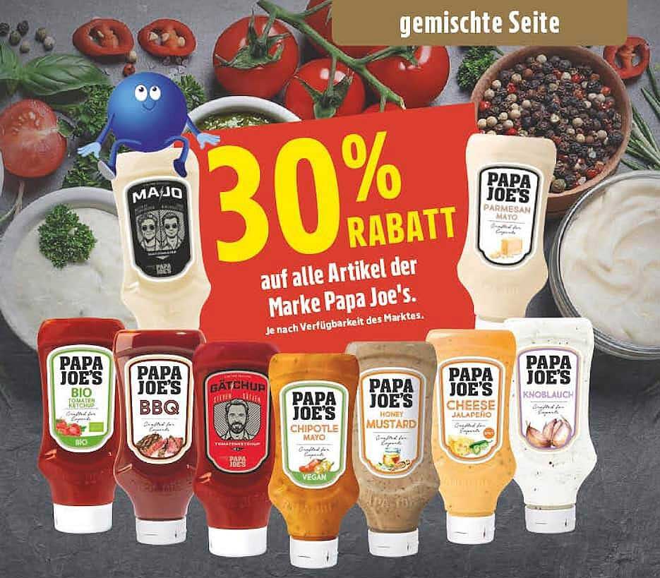 30% RABATT auf alle Artikel der Marke Papa Joe's.