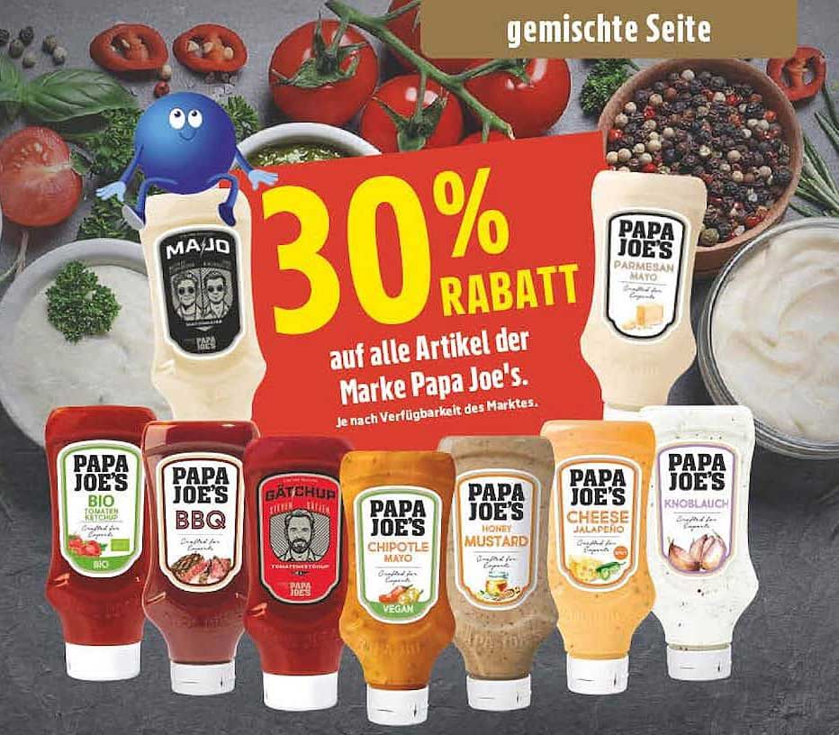 30% Rabatt auf alle Artikel der Marke Papa Joe's