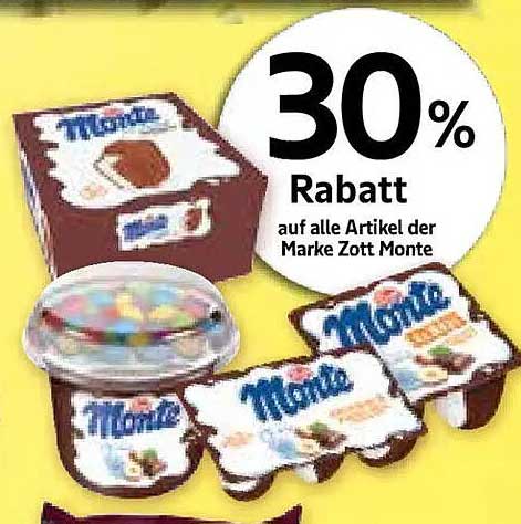 30% Rabatt auf alle Artikel der Marke Zott Monte