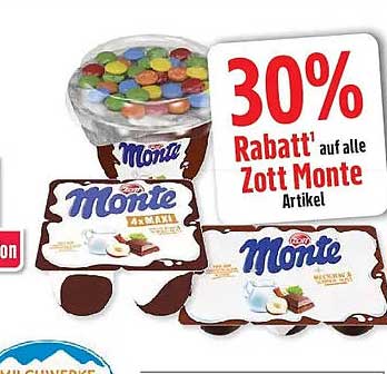30% Rabatt auf alle Zott Monte Artikel