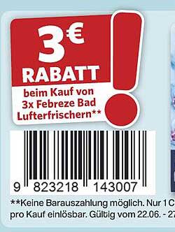 3€ RABATT beim Kauf von 3x Febreze Bad Lufterfrischer**