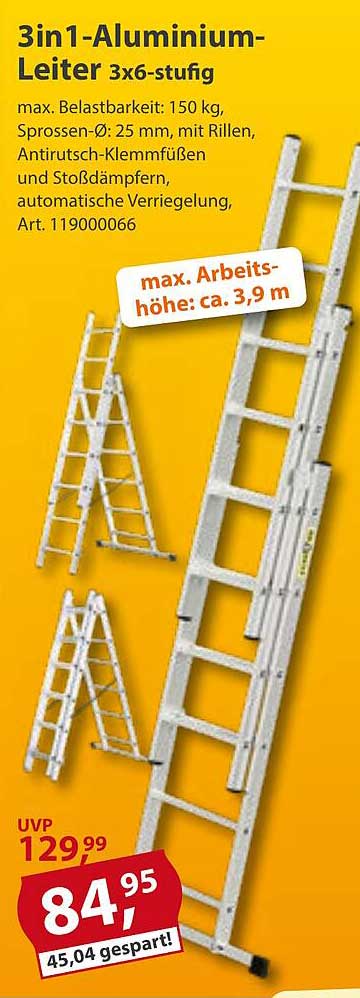 3in1-Aluminium-Leiter 3x6-stufig