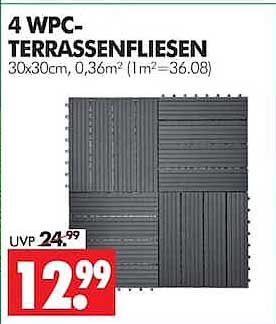4 WPC-TERRASSENFLIESEN 30x30cm, 0,36m² (1m² = 36.08)