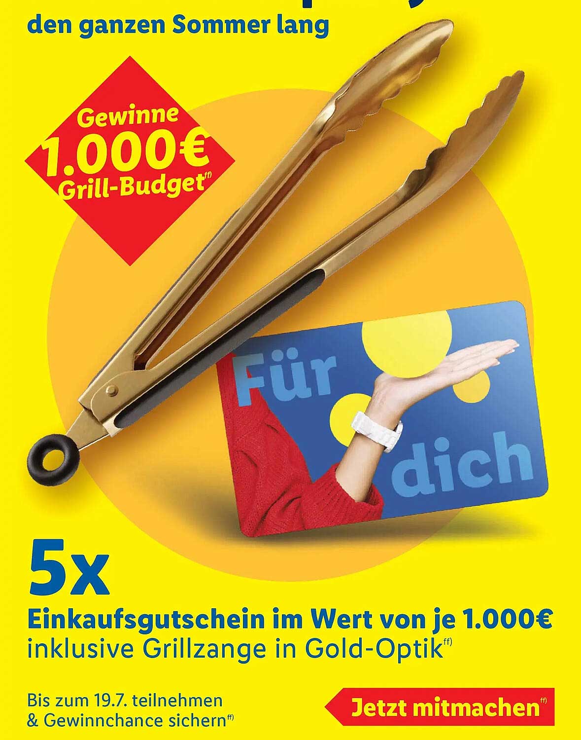 5x Einkaufsgutschein im Wert von je 1.000€ inklusive Grillzange in Gold-Optik