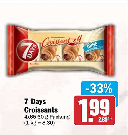 7 Days Croissants 4x65-60 g Packung (1 kg = 8.30)
