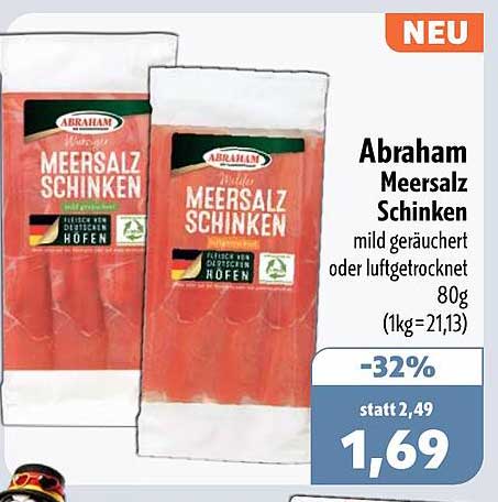 Abraham Meersalz Schinken mild geräuchert oder luftgetrocknet 80g (1kg=21,13)