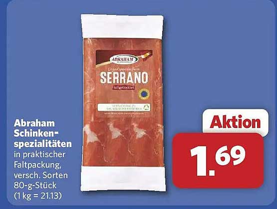 Abraham Schinkenspezialitäten in praktischer Faltpackung, versch. Sorten 80-g-Stück (1 kg = 21.13)