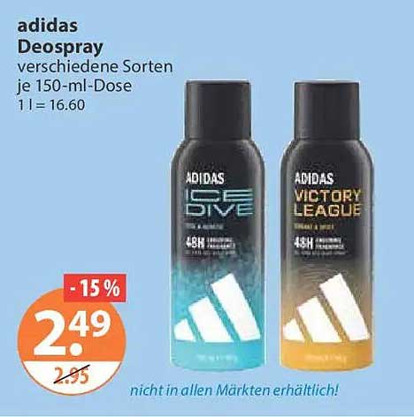 adidas Deospray verschiedene Sorten je 150-ml-Dose 1 l = 16.60