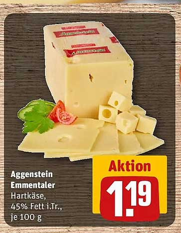 Agenstein Emmentaler Hartkäse, 45% Fett i.Tr., je 100 g
