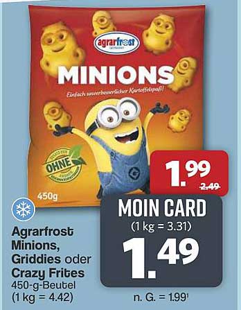 Agrarfrost Minions, Griddies oder Crazy Fries 450-g-Beutel (1 kg = 4.42)
