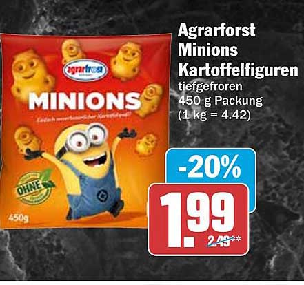 Agrarfrost Minions Kartoffelfiguren tiefgefroren 450 g Packung (1 kg = 4.42)