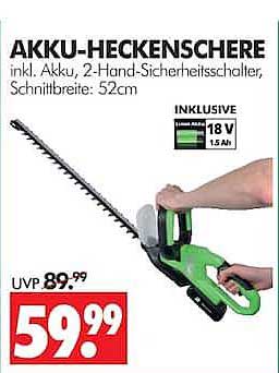 AKKU-HECKENSCHERE inkl. Akku, 2-Hand-Sicherheitsschalter, Schnittbreite: 52cm
