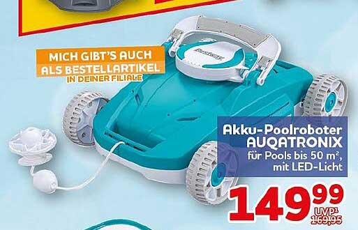 Akku-Poolroboter AQUATRONIX für Pools bis 50 m² mit LED-Licht
