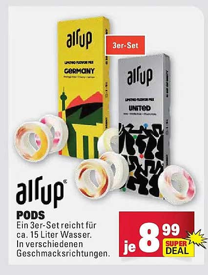allup PODS Ein 3er-Set reicht für ca. 15 Liter Wasser. In verschiedenen Geschmacksrichtungen.