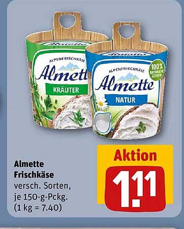 Almette Frischkäse versch. Sorten, je 150-g-Pckg. (1 kg = 7.40)