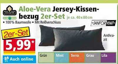 Aloe-Vera Jersey-Kissenbezug 2er-Set je ca. 40 x 80 cm